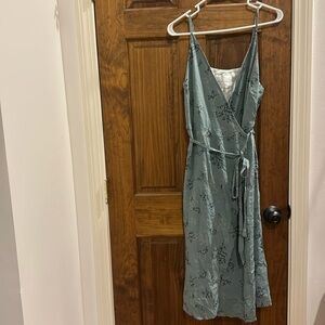 Amour Vert Sage Green Floral Midi Wrap Dress